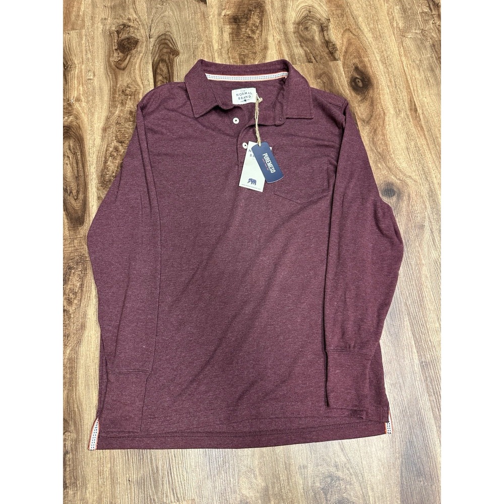 The Normal Brand Mens Medium Burgundy Puremeso L/S Weekend Polo NWT